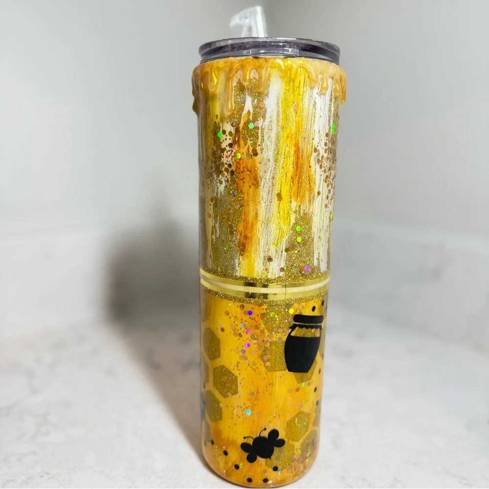 NEW-Handmade Custom 'Be Kind' Gold Glitter Tumbler 30oz Honey Themed